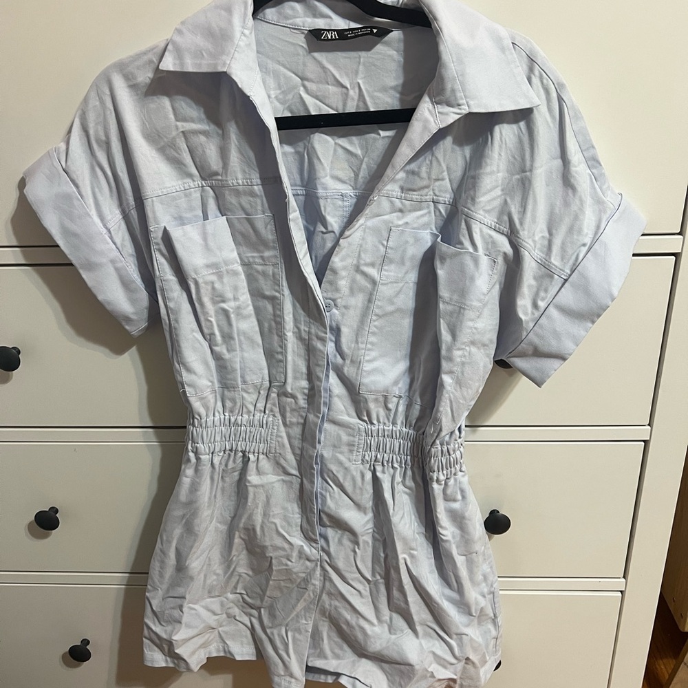 Zara White Short Sleeve Button-Up Blouse